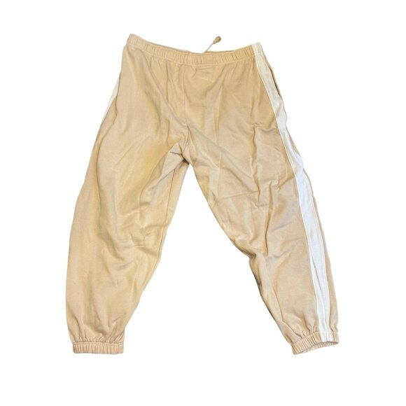 Victorias Secret Pink Womens XL Jogger Sweatpants Beige/White Logo Embroidery - Picture 2 of 6